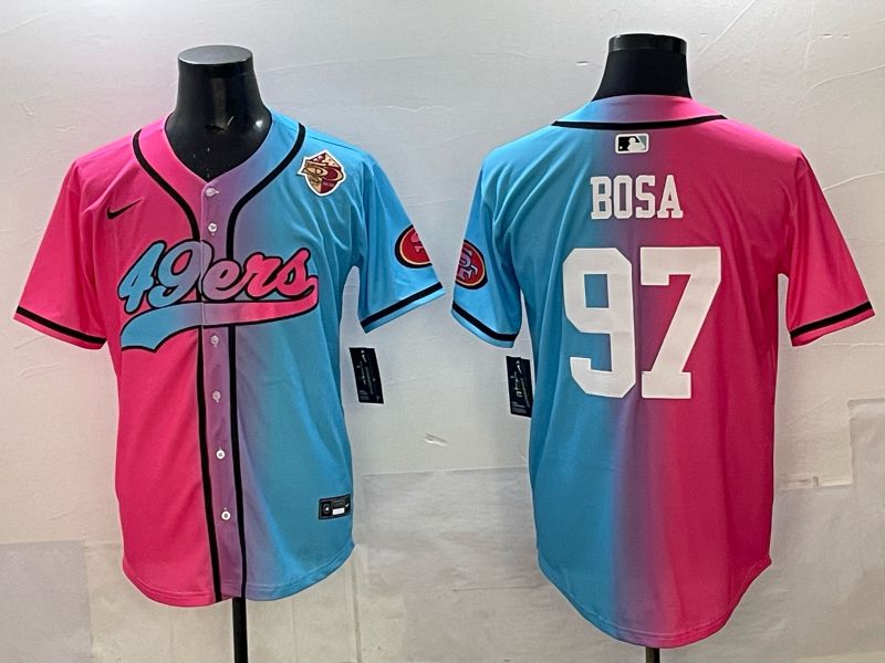 Men 2025 San Francisco 49ers 97 Bosa Pink Blue Nike Limited NFL Jersey 08